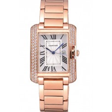 1:1 Cartier Tank Anglaise 30mm White Dial Diamonds Rose Gold Case Rose Gold Bracelet