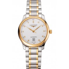 1:1 Swiss Longines Master White Dial Diamond Hour Markers Two Tone Stainless Steel Bracelet 1453930