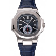 AAA Imitation Patek Philippe Nautilus Blue Dial Stainless Steel Case Blue Leather Strap