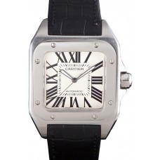AAA Imitation Swiss Cartier Santos Stainless Steel Bezel with Black Leather Strap 621524