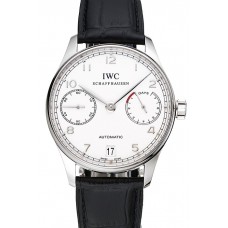 Best Quality Swiss IWC Portuguese White Dial Silver Numerals Silver Case Black Leather Bracelet 1453912
