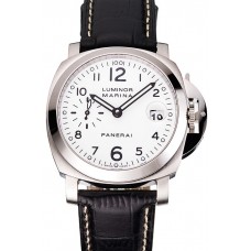 Best Swiss Panerai Luminor Marina White Dial Stainless Steel Case Black Leather Strap