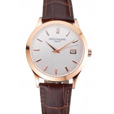 Best Swiss Patek Philippe Calatrava White Dial Rose Gold Case Brown Leather Strap