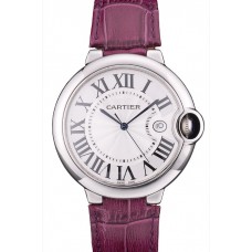 Cartier Ballon Bleu 42mm White Dial Stainless Steel Case Purple Leather Bracelet