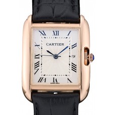 Cartier Tank Anglaise 30mm White Dial Gold Case Black Leather Bracelet