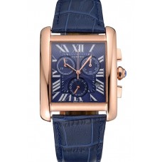 Cartier Tank MC Blue Dial Gold Case Blue Leather Bracelet 622695