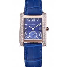 Cartier Tank MC Gold Diamond Case Blue Dial Blue Leather Stap 622171