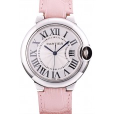 Cheap Cartier Ballon Bleu 38mm White Dial Stainless Steel Case Pink Leather Bracelet