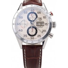 Cheap Tag Heuer Swiss Carrera Tachymeter Bezel Dark Brown Leather Strap White Dial