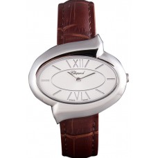 Chopard Luxury Silver Bezel with White Dial and Brown Leather Strap 621546