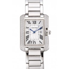 Copy Cheap Cartier Tank Anglaise 30mm White Dial Diamonds Steel Case Stainless Steel Bracelet