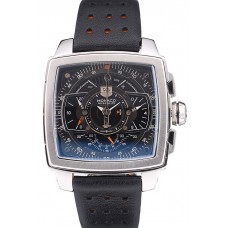 Copy Tag Heuer Monaco Mikrograph Black Leather Strap Black Dial 7923