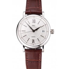 Designer Replica IWC Portofino Silver Dial Stainless Steel Case Brown Leather Strap