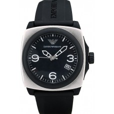 Emporio Armani Classic Black Rubber Strap Polished Stainless Steel Bezel