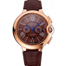 Fake Cartier Ballon Bleu Brown Dial Gold Case Brown Leather Strap