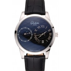 Fake Glashutte Original Black Dial Stainless Steel Case Black Leather Strap