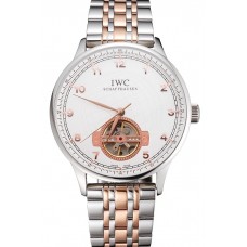 Fake IWC Portugieser Tourbillon White Dial Stainless Steel Case Two Tone Steel Rose Gold Bracelet
