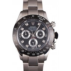 Fake Knockoff Rolex Daytona Stainless Steel Black Enameled Black Dial