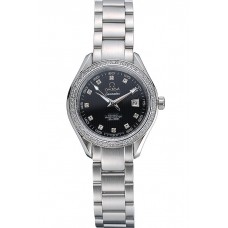 Fake Omega Seamaster Aqua Terra Black Dial Diamond Case Stainless Steel Bracelet 622449