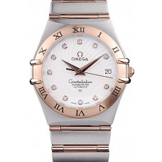 Fake Omega Swiss Constellation Jewelry Rose Gold Case Radial Emblem White Dial