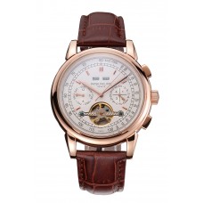 Fake Patek Philippe Grand Complications Gold Case White Dial Brown Leather Bracelet 622259