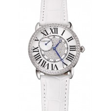 Fake Replica Cartier Ronde Louis Silver Diamond Case White Dial White Leather Bracelet 1454010