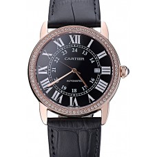 Fake Swiss Cartier Ronde Solo Gold Diamond Case Black Dial Roman Numerals 622207