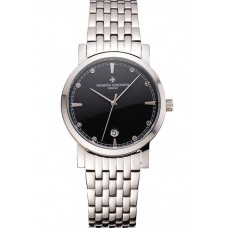 Fake Vacheron Constantin Fine Black Dial Stainless Steel Case And Bracelet