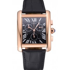 First-class Quality Cartier Tank MC Black Dial Gold Case Black Leather Bracelet 622694