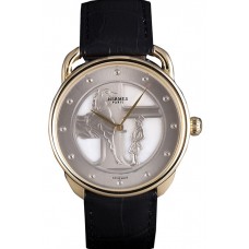 Hermes Classic Croco Leather Strap Silver Dial 801401