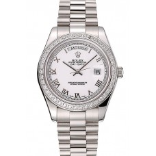 High Quality Fake Swiss Rolex Day-Date White Dial Diamond Case Stainless Steel Bracelet 1453967