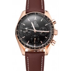 High Quality Swiss Omega Speedmaster Professional Black Dial Gold Case Brown Leather Bracelet 1453940