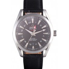 Hot Imitation Omega Seamaster Black Dial with Black Leather Band 621574