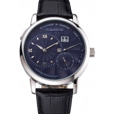 Imitation A. Lange & Sohne Lange 1 Blue Dial Stainless Steel Case Black Leather Strap