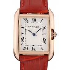 Imitation Best Cartier Tank Anglaise 30mm White Dial Gold Case Red Leather Bracelet