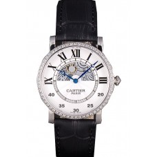Imitation Cartier Moonphase Silver Watch with Black Leather Band ct255 621374