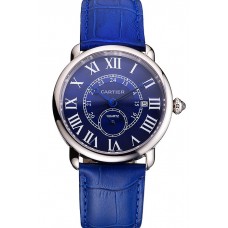 Imitation Cartier Ronde Louis Cartier Blue Dial Stainless Steel Case Blue Leather Strap