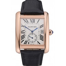 Imitation Cartier Tank MC White Dial Gold Case Black Leather Strap 622579