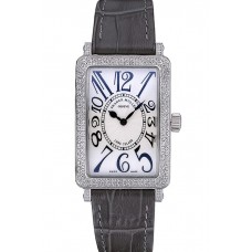 Imitation Franck Muller Long Island Classic White Dial Diamonds Case Black Leather Band 622371