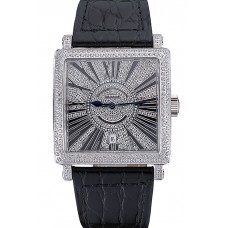 Imitation Franck Muller Master Square Diamonds Dial Diamonds Case Black Leather Band 622358