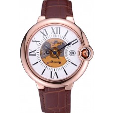 Imitation Swiss Cartier Ballon Bleu de Cartier White Dial Gold Case Brown Leather Bracelet 622552