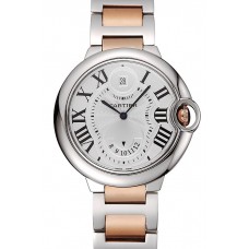 Imitation Swiss Cartier Ballon Bleu Two Timezone White Dial Silver Case Rose Gold And Silver Bracelet 1453875