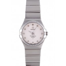 Imitation Swiss Lady Omega Constellation Crystal Encrusted Bezel Silver Radial Dial 80291