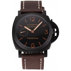 Imitation Swiss Panerai Luminor Marina Black Dial Black PVD Case Brown Leather Strap 1453847
