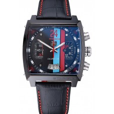 Imitation Tag Heuer Monaco Calibre 36 Blue And Red Dial Stripes Dial Black Leather Strap 622272