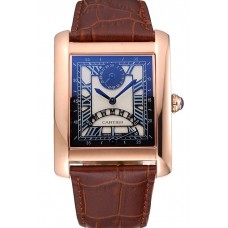 Knockoff AAA Cartier Tank Black Dial Rose Gold Case Brown Leather Strap 622765