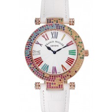 Knockoff Franck Muller Double Mistery 4 Saisons White Dial Rose Gold Case White Leather Strap