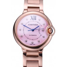 Luxury Swiss Cartier Ballon Bleu de Cartier Pink Diamond Dial Gold Bracelet 622556