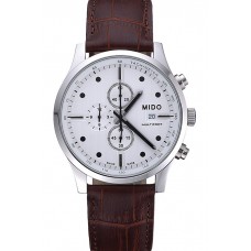 Mido Multifort Cronograph All White & Black Dial Brown Leather Strap 622183