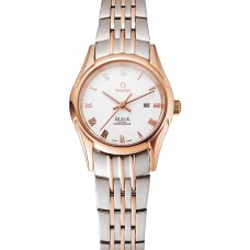 Omega De Ville Ladies White Dial Rose Gold Case Two Tone Bracelet 1453782